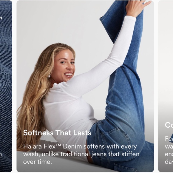 Halara Flex High Waisted Tummy Control Stripe Wide Leg Flowy Dark Wash Jeans - Picture 10 of 13